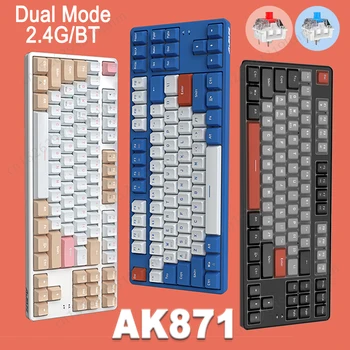 Игровая Механическая Клавиатура AK871 с Возможностью Горячей Замены с Беспроводным Двухрежимным Подключением Bluetooth 2,4 ГГц 87 Клавиш Клавиатура для PC Gamer