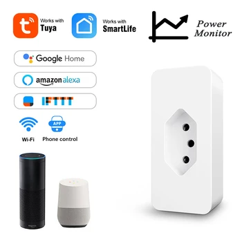 Tuya Wifi Smart Brazil Switch Plug WIFI Smart Brazil Розетка Smart Life Бразилия Розетка с монитором питания для Alexa Google Home
