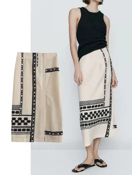 Женская длинная юбка с принтом TRAF 2023, летняя женская юбка с разрезом по бокам, с высокой талией, с разрезом по низу, повседневные женские юбки Mujer