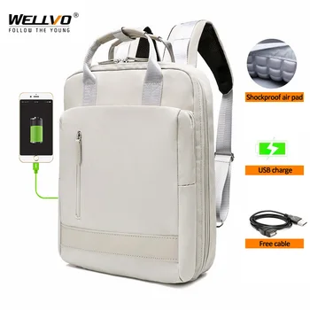 Рюкзак для ноутбука с USB-зарядкой, женский Модный однотонный рюкзак для деловых поездок, Водонепроницаемый рюкзак для студенток, Школьная сумка для книг XA365C