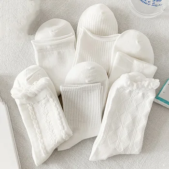 6 Пар белых носков для женщин и девочек, носки в смешанном стиле 