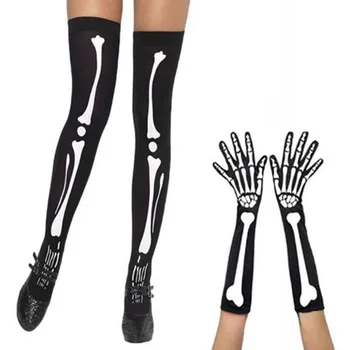 Черные чулки-скелеты, высокие носки для косплея на Хэллоуин, кровавый ужас, носки-зомби, перчатка террора