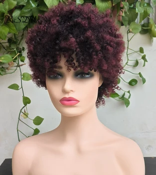 BeiSDWig Синтетический Омбре Бордовый парик Вьющиеся волосы Короткие Афро Вьющиеся парики для чернокожих женщин афроамериканки Косплей Perruca