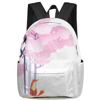 Женские мужские рюкзаки с рисунком вишневого цвета с лисой из мультфильма, водонепроницаемый школьный рюкзак для студентов, сумки для ноутбуков для девочек, Mochilas