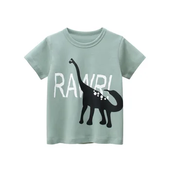 Брендовая детская одежда Лето 2023, Новая футболка с короткими рукавами и принтом динозавра для мальчиков, хлопковые топы, детская одежда