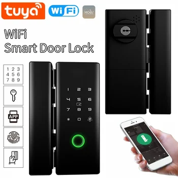Tuya WiFi Smart App Дверной замок с дистанционным управлением Железные ворота Наружный механический ключ Пароль от отпечатка пальца Электронная разблокировка USB зарядка