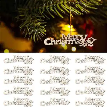 10шт Веселого Рождества Подвесной Орнамент Деревянная буква Рождественские Поделки для дома Рождественское Новогоднее украшение Navidad Кусочек дерева