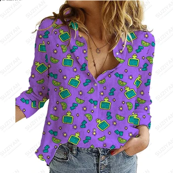 Женская весенне-летняя новая рубашка с длинными рукавами с красочной фрагментированной 3D-печатью, хит продаж, женское поло на пуговицах, повседневный топ унисекс