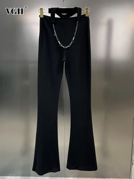 VGH, сексуальные женские брюки-цепочка в стиле пэчворк с высокой талией, однотонные брюки-клеш для похудения, новый стиль женской летней одежды
