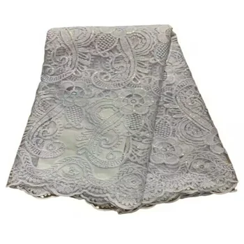 Высококачественная кружевная ткань из африканского тюля с блестками, Серебристая Французская сетчатая кружевная ткань, Нигерийская сетчатая кружевная ткань для праздничного шитья FYU53