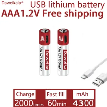 AAA USB зарядка 1.2 В AAA 4300 мАч перезаряжаемая литиевая батарея для сигнализации пистолет пульт дистанционного управления мышь игрушечный аккумулятор + БЕСПЛАТНАЯ доставка