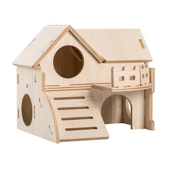 Деревянный домик для хомяка, деревянная игрушечная клетка, декор, убежище с аксессуарами для лестничной клетки