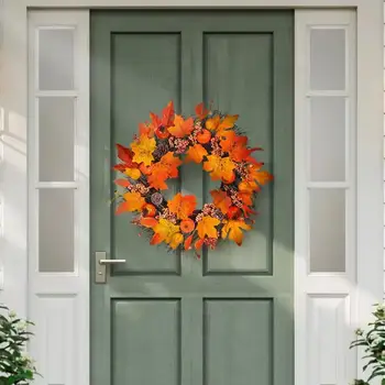 Венок для входной двери Из ярких венков из кленовых листьев, реалистичные украшения для входной двери, не требующие особого ухода, с не выцветающей имитацией подделки
