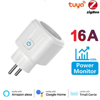 Tuya Smart Zigbee Plug 16A EU Розетка Умный Дом Беспроводной Пульт Дистанционного Управления Приложение Power Monitor Розетка Для Alexa Google Home Assistant