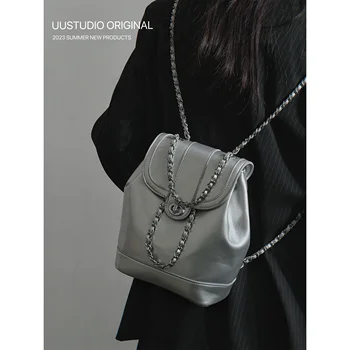 Скромный дизайн UUSTUDIO, Высокоуровневая текстурная сумка-цепочка на плечо в стиле ретро, сумка-мессенджер, сумка-бочонок