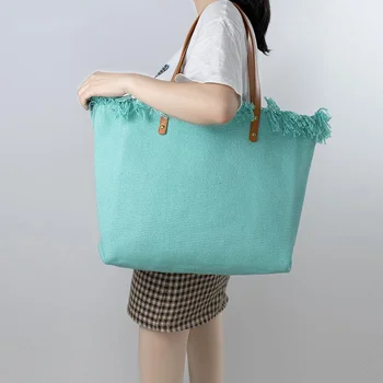 Холщовая сумка-тоут с кисточками, нишевая женская сумка для покупок большой емкости 2023, женские повседневные сумки на одно плечо для поездок на работу