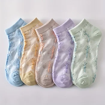 5 пар носков с 3D-цветочной текстурой для комфортных и дышащих хлопчатобумажных носков с 3D-тиснением для женских носков средней длины