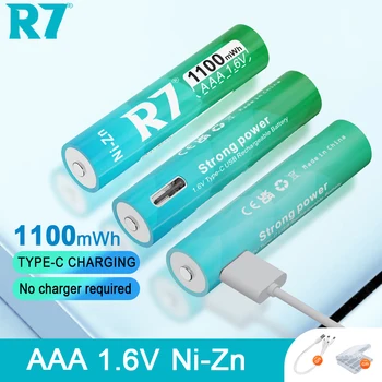 R7 1.6V AAA аккумулятор 1100mWh Ni-Zn AAA Аккумуляторные Батареи Типа C Зарядка USB 1.6 V AAA Для Мыши Фонарик