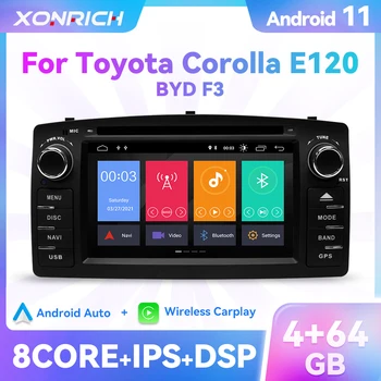 Carplay 4 ГБ 64 ГБ Android 11 Автомобильный DVD-плеер Для Toyota Corolla E120 BYD F3 2Din Мультимедиа Стерео GPS Авторадио Навигация 8 Core