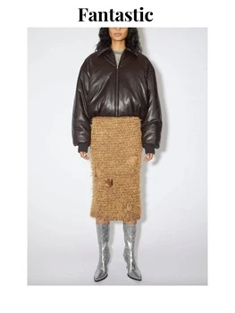 Роскошная женская куртка-бомбер Y2K PU Темно-коричневого цвета, Уличная Повседневная Верхняя Одежда свободного кроя с боковым карманом, FW23 FANTASTIC