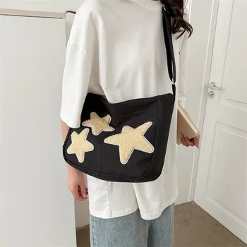 Женские школьные сумки-мессенджеры с милым рисунком в виде звезды, холщовая женская дизайнерская сумка, повседневная сумка-тоут на плечо, женские сумки