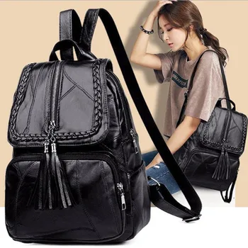 Женский рюкзак из искусственной кожи, школьная сумка, классическая черная водонепроницаемая дорожная многофункциональная сумка через плечо