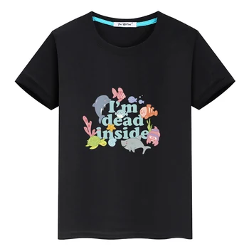 Футболка I'm Dead Inside Dolphin Animal из 100% хлопка, летняя футболка с круглым вырезом и рисунком Каваи для мальчиков и девочек, детские футболки с милыми героями