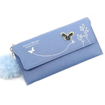 Новый текстурный женский длинный кошелек из цельной шерсти, сумочка с вышивкой бабочкой, женская сумка для карт, кошелек для монет, высококачественный PU