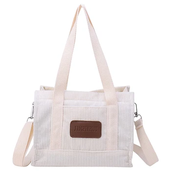 Женская вельветовая сумка через плечо, универсальная однотонная сумка-ранец, Модная сумка с карманами, Регулируемый напускной ремень, дорожная сумка