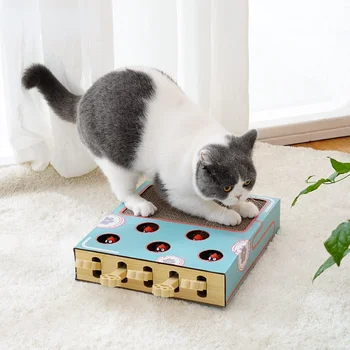 Забавная Деревянная Игрушка Для кошек Chase Hunt Mouse Cat Game Box 3 В 1 с Когтеточкой Gatos Stick Hit Gophers 2023 Интерактивный Лабиринт, Дразнящая Игрушка