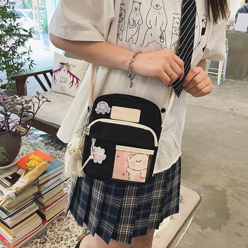 Милая прозрачная холщовая сумка Kawaii, маленькая сумка через плечо для девочек, мультяшная женская сумка-мессенджер Harajuku, сумка для мобильного телефона, кошельки