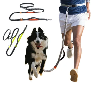 Ремень для бега для домашних собак, Светоотражающий поводок, Тяговый трос, Эластичные руки Свободно Тянут поводок для бега Трусцой, Металлические D-образные кольца, Поводки-Шлейка