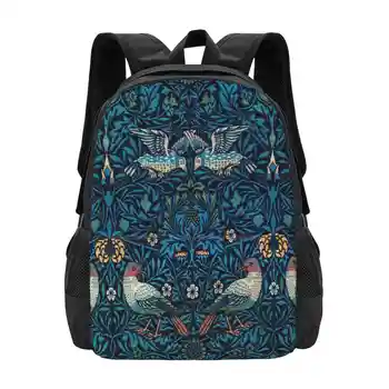 Birds By William Morris, школьные сумки для девочек-подростков, дорожные сумки для ноутбуков, птицы, синие цветочные цветы, винтажные текстильные узоры