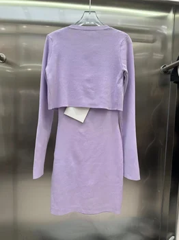 Женское платье из двух частей с фиолетовым ремешком в стиле кардиган 2023 года