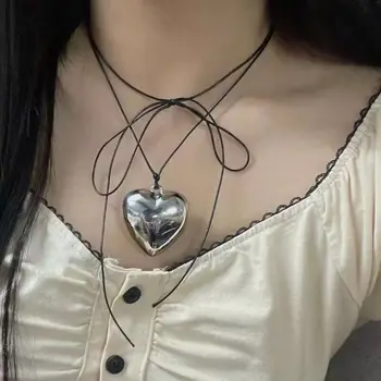Модное ожерелье Love, регулируемое для женщин, простое и универсальное, персиковое сердечко, черная веревка, длинная цепочка для свитера, ювелирные изделия