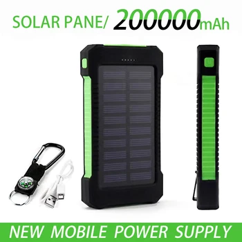 Верхний аккумулятор солнечной энергии емкостью 200000 мАч, Водонепроницаемое Аварийное зарядное устройство, внешний аккумулятор Powerbank для SAMSUNG, светодиодный индикатор SOS