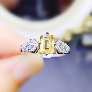 Натуральный настоящий цитрин кольцо Прямоугольник стиль Бесплатная доставка 5 *7 мм 1 карат драгоценный камень стерлингового серебра 925 пробы Ювелирные украшения J238287