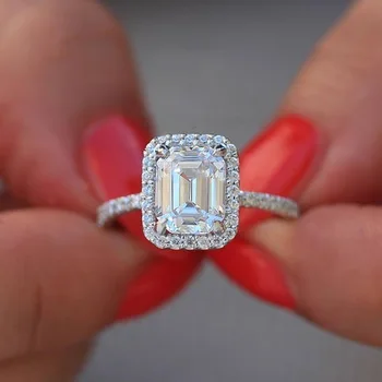 Горячая распродажа нового прямоугольного кольца принцессы с имитацией циркона 3,5 карата, модного обручального кольца