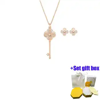 Модный шарм из розового золота четырехлистный клевер ключ ключица цепочка ювелирное ожерелье подходит для красивых женщин, бесплатно