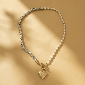 Креативное ожерелье с имитацией жемчуга и натурального камня в форме сердца, простой модный шарм для подарка ювелирных изделий женщинам