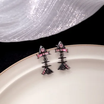 Свежие серьги-подвески с рыбьей костью в виде банта, персонализированные Милые Розово-белые серьги с подвесками из кристаллов, Небольшие дизайнерские женские украшения Оптом