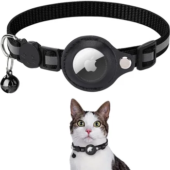 ADECHOO-Ошейник для домашних животных с колокольчиком, воздушной меткой, Airtag, Ошейник для кошек, Ошейник для котенка, Держатель для воздушной метки Apple, светоотражающий