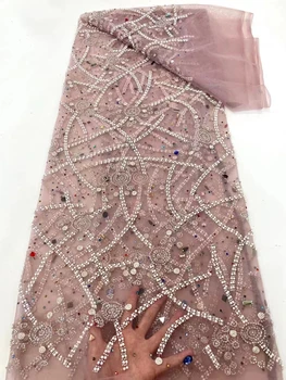 Модный дизайн 2023 года, Африканское кружево из каменных бусин, Нигерийские блестки с разноцветными стразами, французский тюль, кружевная ткань для свадебного платья