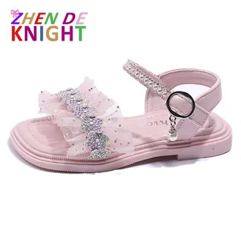 Сандалии для девочек, кружевная обувь принцессы с цветочным рисунком, мода 2023, Летняя новая детская повседневная пляжная обувь с открытым носком