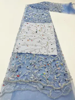 Качественная вышивка J-1302934 с камнями и бисером, тюль с блестками, кружевная ткань для свадебного платья