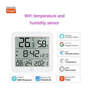 Часы с большим экраном, будильник, интеллектуальный детектор сцепления, граффити, гигрометр, термометр Tuya, датчик температуры и влажности Wi-Fi.
