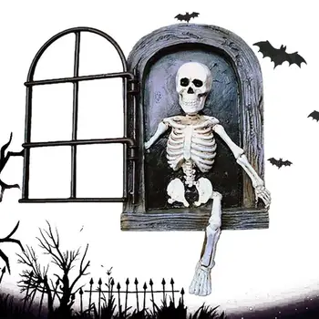 Череп за дверью, обнимающий дерево, декор для елки на Хэллоуин, Садовый скелет, Статуя скелета, Забавное украшение для елки на Хэллоуин, Череп