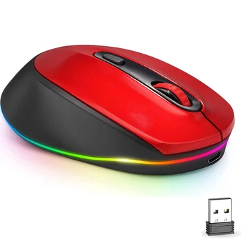 Перезаряжаемая беспроводная мышь Jomaa, мышь со светодиодной подсветкой 2,4 G, для компьютера, ноутбука, мыши с тихим щелчком мыши, красная эргономичная игровая мышь