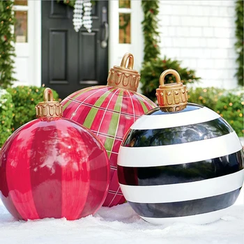 2024 Открытый Рождественский надувной шар, украшенный ПВХ Гигантскими большими шариками, Игрушечный шар для Рождественской елки без подсветки 60 см