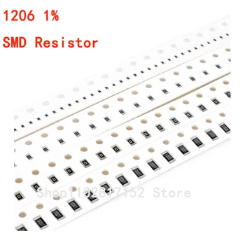 100ШТ SMD Резистор 1206 3216 1% 1/4 Вт 0R-10M 0R ~ 10 М Ом Комплект Резисторов Ассорти Комплект Образцов 0R 10R 100R 1K 4,7K 1M 10M